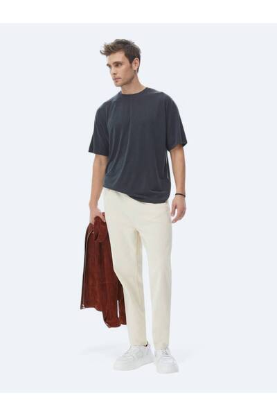 Kip Açık Bej Düz Dokuma Carrot Fit Casual Pamuk Karışımlı Pantolon