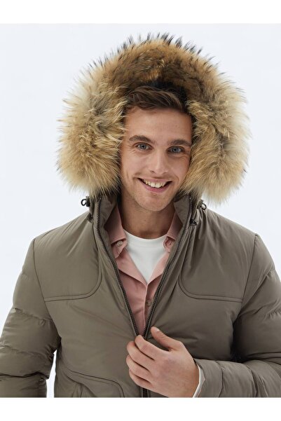 Kip Mink Regular Fit Hooded Casual Woven Coat