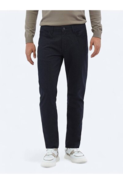 Kip Lacivert Dokuma Slim Fit Casual Pamuk Karışımlı Pantolon