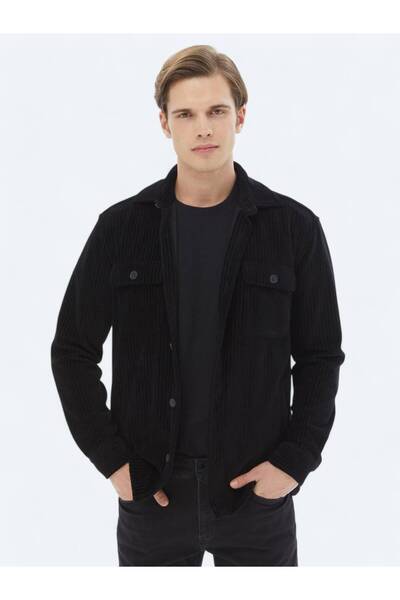 Kip Siyah Düz Oversize Fit Pamuk Karışımlı Overshırt