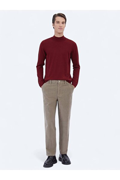 Kip Kırmızı Yarım Balıkçı Yaka Düz Örgü Yün Karışımlı Triko Kazak
