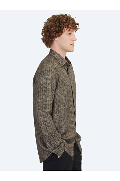 Kip Brown Striped Regular Fit Woven Casual 100% Cotton Shirt