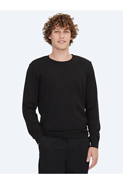 Kip Black Crew Neck Patterned Cotton Blend Sweater Sweater