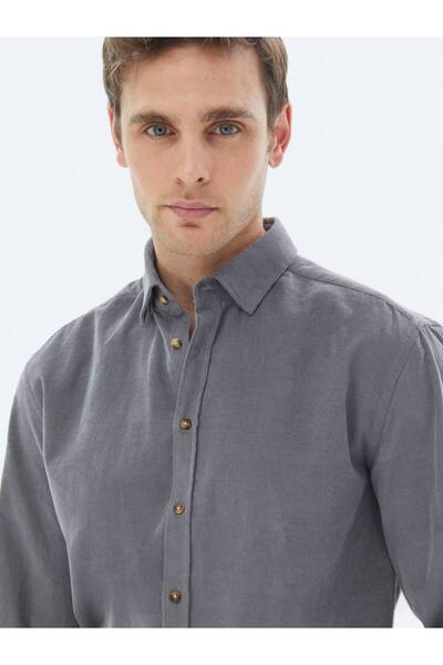 Kip Gri Fitilli Regular Fit Dokuma Kadife Casual %100 Pamuk Gömlek