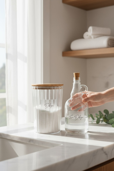 zezedesing Буркан за перилен препарат 2300 мл с раиран дървен капак - бутилка...