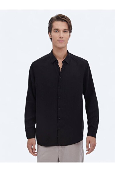 Kip Black Corded Regular Fit Woven Casual Shirt