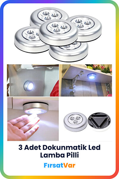 FırsatVar 3'lü Dokunmatik Spot Lamba Pilli Dolap Içi Raf Altı Yapışkanlı Aydı...