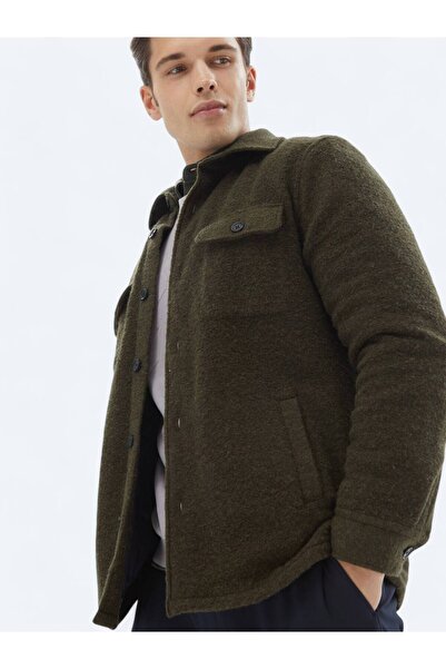 Kip Haki Regular Fit Gömlek Yaka Casual Örme Mont