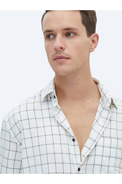 Kip Siyah Kareli Oversize Fit Dokuma Casual Gömlek