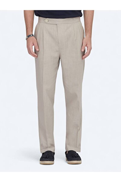 Kip Mink Woven Carrot Fit Casual Cotton Blend Trousers