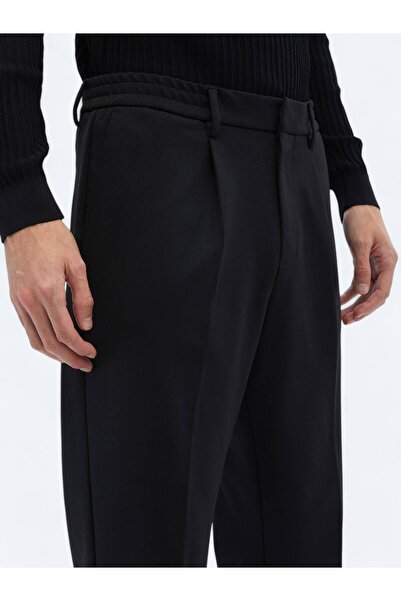 Kip Siyah Örme Carrot Fit Casual Pantolon