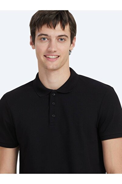 Kip Black Plain Polo Neck 100% Cotton T-Shirt