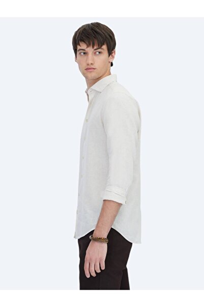 Kip Πουκάμισο από βαμβακερό μείγμα casual υφαντό με κανονική εφαρμογή σε εκρού χρώμα