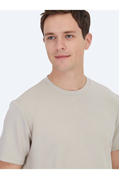 Kip Beige Plain Crew Neck T-Shirt