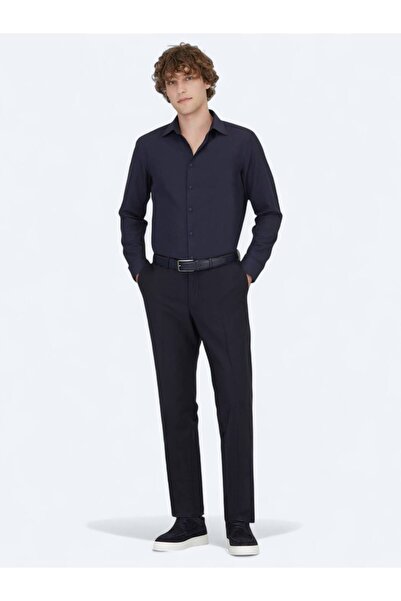 Kip Cămașă clasică din amestec de bumbac, albastru bleumarin, slim fit