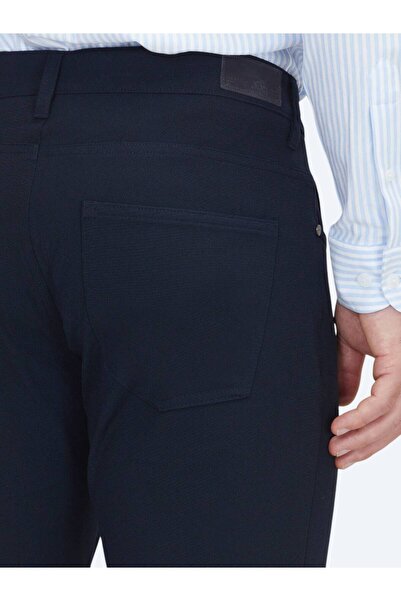Kip Navy Blue Woven Slim Fit Casual Trousers