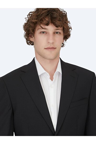 Kip Siyah Desenli Modern Fit Yün Karışımlı Takım Elbise