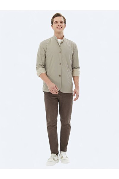 Kip Bej Regular Fit Dik Yaka Casual Dokuma Mont