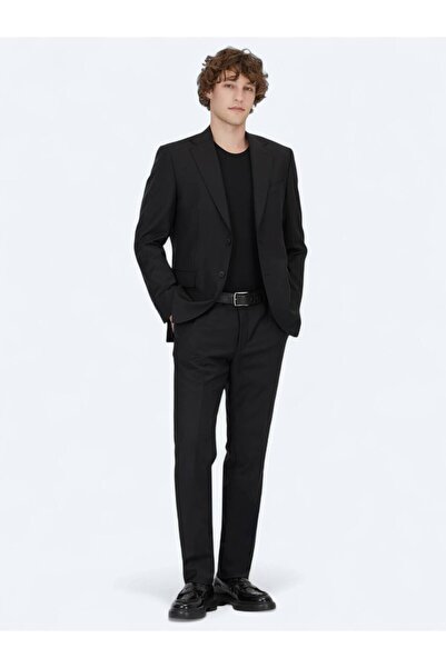 Kip Siyah Modern Fit Yün Karışımlı Takım Elbise