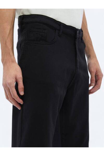 Kip Siyah Dokuma Carrot Fit Casual Pamuk Karışımlı Pantolon