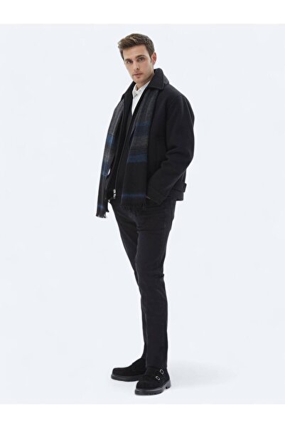 Kip Siyah Oversize Fit Bebe Yaka Casual Örme Mont