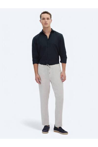 Kip Beige Woven Jogging Fit Casual 100% Linen Trousers