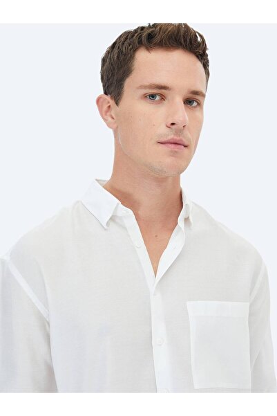 Kip Cămașă casual țesătă, albă, simplă, supradimensionată