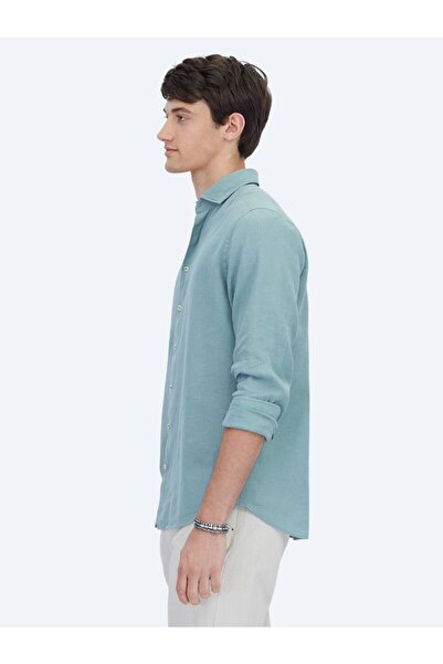 Kip Πουκάμισο από βαμβακερό μείγμα casual υφαντό με κανονική εφαρμογή Nil Green