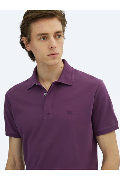 Kip Purple Plain Polo Neck 100% Cotton T-Shirt