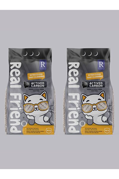 Real Friend Aktif Karbonlu Süper Premium % 100 Doğal Kedi Kumu 10 Lt x 2