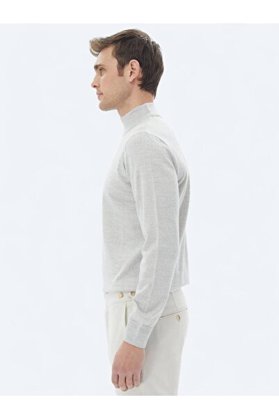 Kip Açık Gri Yarım Balıkçı Yaka Düz Örgü Yün Karışımlı Triko Kazak