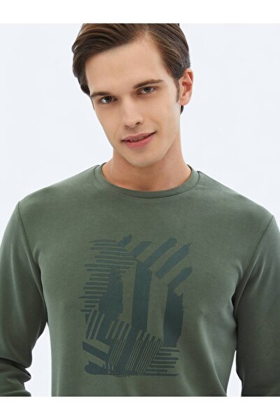 Kip Суитшърт с щампа в цвят каки и кръгло деколте