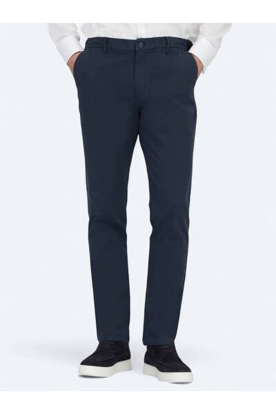 Kip Navy Blue Woven Jogging Fit Casual Cotton Blend Trousers