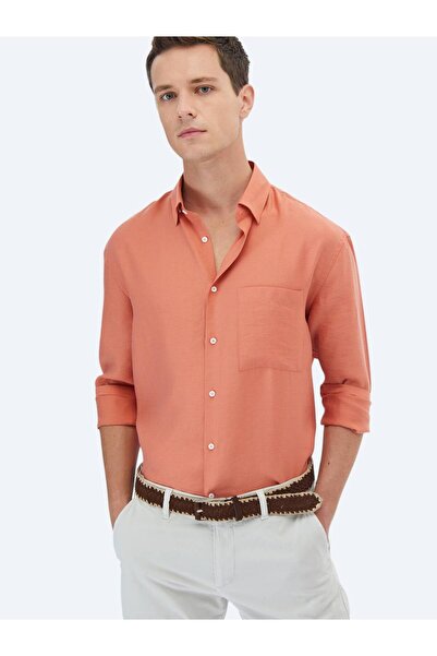 Kip Помаранчева пряма oversize ткана повсякденна сорочка