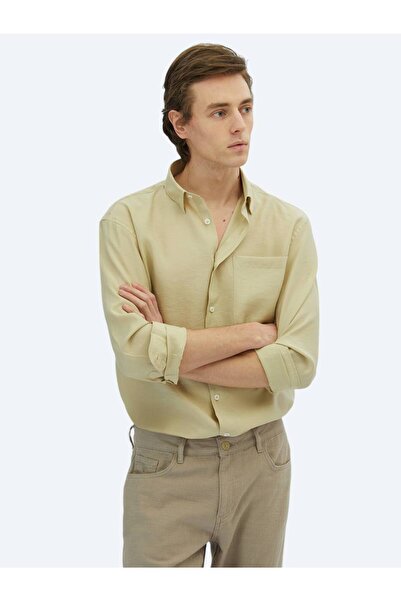 Kip Limon Küfü Düz Oversize Fit Dokuma Casual Gömlek