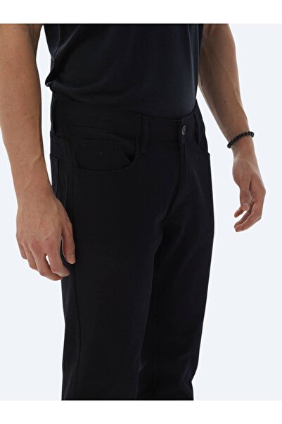 Kip Black Plain Woven Slim Fit Casual Cotton Blended Trousers