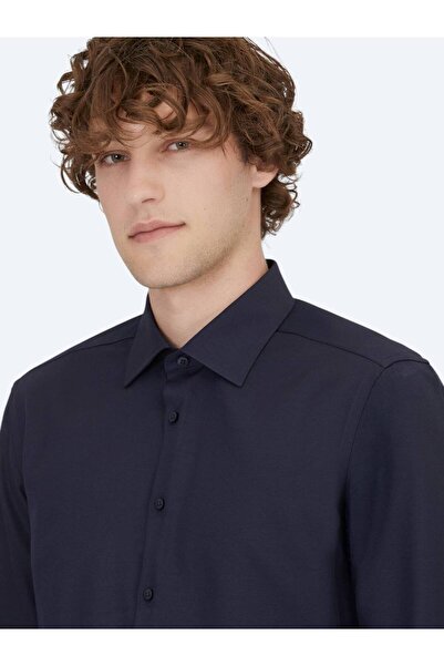 Kip Cămașă clasică din amestec de bumbac, albastru bleumarin, slim fit