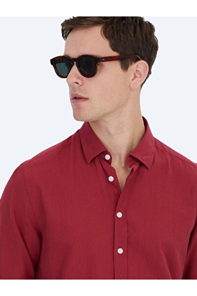 Kip Κόκκινο πουκάμισο με κανονική εφαρμογή, υφαντό casual 100% βαμβακερό πουκάμισο