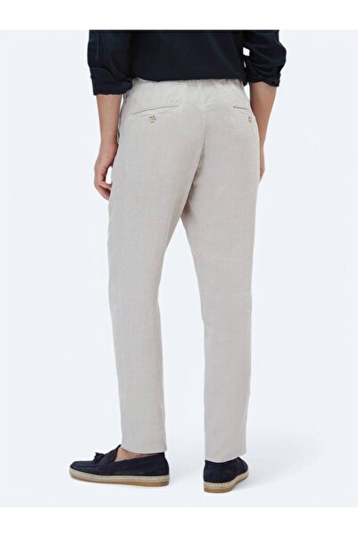 Kip Beige Woven Jogging Fit Casual 100% Linen Trousers