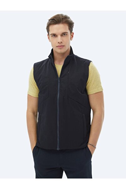 Kip Тъмносин Regular Fit с права яка Casual тъкан спортна жилетка