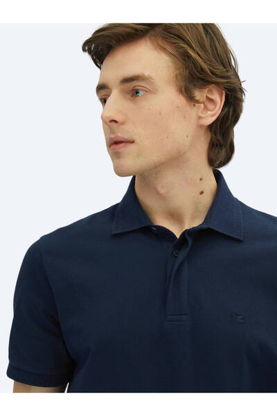 Kip Синій однотонний поло з коміром 100% бавовна