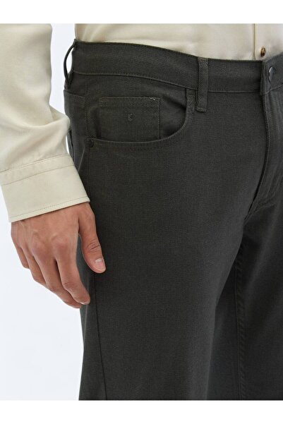 Kip Haki Dokuma Slim Fit Casual Pamuk Karışımlı Pantolon