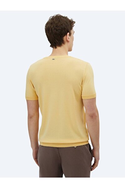 Kip Sarı Bisiklet Yaka Düz Örgü Triko