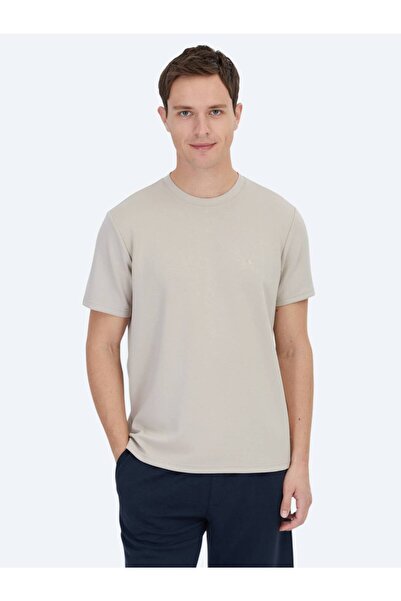 Kip Beige Plain Crew Neck T-Shirt