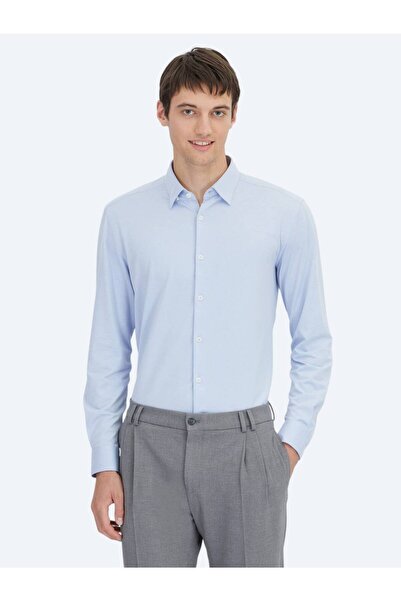 Kip Μπλε πουκάμισο από βαμβακερό μείγμα αθλητικού τύπου Regular Fit