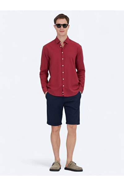 Kip Κόκκινο πουκάμισο με κανονική εφαρμογή, υφαντό casual 100% βαμβακερό πουκάμισο