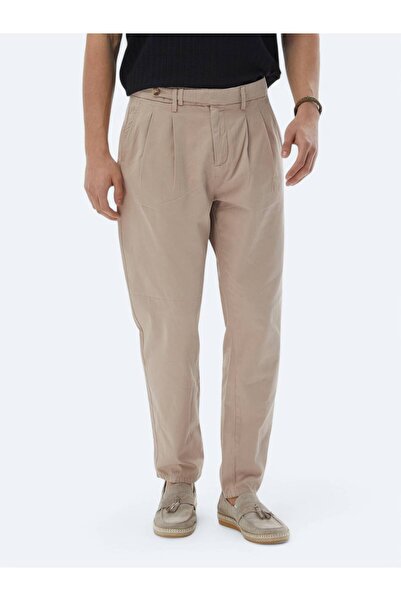 Kip Светлокафяви тъкани панталони с кройка морков, елегантни и ежедневни, 100% памучни