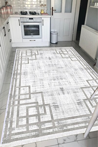 CENTER AVM Gri Halı Leke Tutmaz Makinede Yıkanabilir Kaymaz Taban Mutfak Halısı