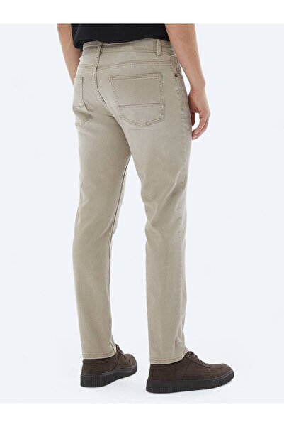 Kip Beige Slim Fit Denim & Cotton Blend Pants
