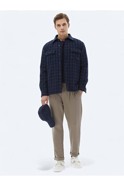 Kip Темно-синій картатий Regular Fit Тканий вовняний овершерт